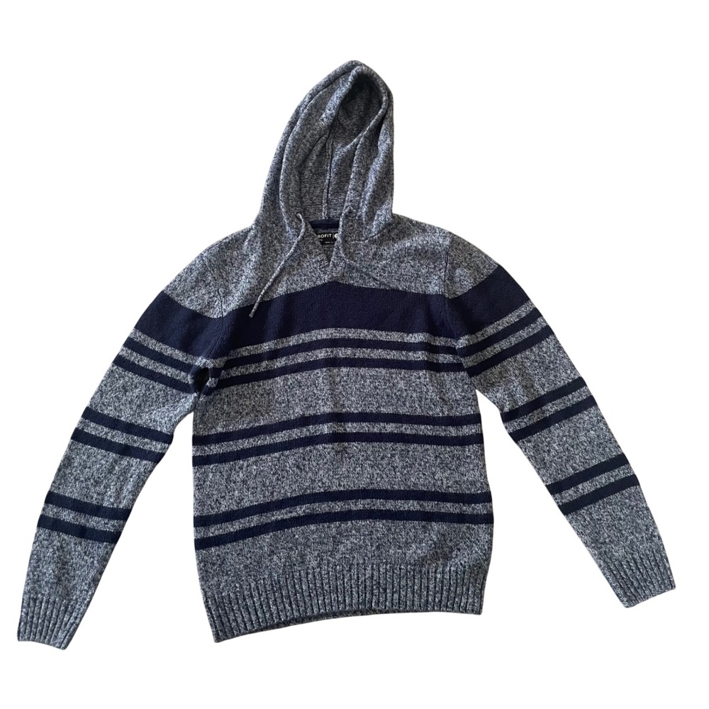 Retrofit Mens Blue Stripe Heather Pullover Hoodie‎ Cotton/Acrylic Knit